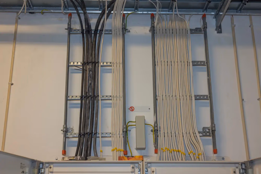 Apparatskåp med förlagda ledningar och kabelkanaler